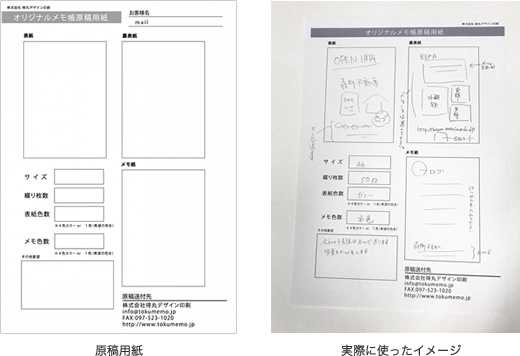 原稿用紙と実際に使ったイメージ