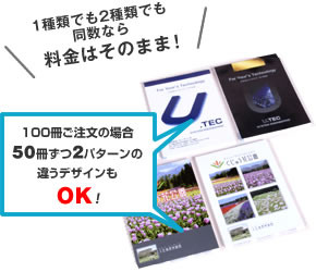 100冊ご注文の場合50冊ずつ2パターンの違うデザインもOK！